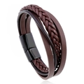 Retro mehrlagiges geflochtenes Lederarmband mit schwarzem Magnetverschluss aus Edelstahl - 20.5cm / Braun
