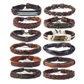 12-piece retro multilayer braided leather bracelet set with punk style charms for men - Multi Styles