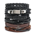 Vintage multilayer braided leather bracelet set with metallic clasp for men - Vintage Multilayer Combination Style (TZ183)