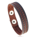 Dunkelbraunes Lederarmband mit geometrischer Stickerei und silbernen Druckknöpfen für Damen - Braun