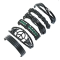 6-delige vintage gevlochten leren armbandenset voor heren met zwart vredessymbool - Retro Gelaagd Zwart Bruin Stijl