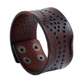 Vintage braunes breites Lederarmband mit hohlen Ausschnitten und Metall-Druckknöpfen - Braun