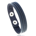 Bracciale in pelle scura con cuciture decorative e doppia chiusura a scatto argento - Nero