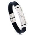 Men's black silicone bracelet with engraved stainless steel geometric plate and clasp - Black