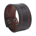 Brazalete ancho de cuero punk vintage con patrones de ondas en relieve y cierres de presión - Marrón
