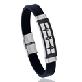 Minimalistisches Herren-Silikonarmband mit Edelstahl-Herzschlag-EKG-Platte auf weißem Grund - Schwarzer EKG-Wellenstil