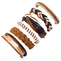 Retro meerlaagse lederen armbandenset met 6 gevlochten hennep touwen voor heren stijlvol - Meerlagige Combinatiestijl