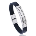 Herren Sportarmband aus Silikon mit Edelstahlplatte und griechischen Gravuren - Schwarz Silber