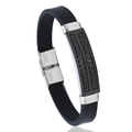 Bracciale da uomo in silicone nero con motivo greco in acciaio inossidabile e chiusura a scatto - Nero