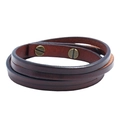 Dunkelbraunes Lederarmband für Herren in Doppelwicklung mit zwei Vintage-Messingverschlüssen - Braun