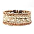 Retro 4-teiliges geflochtenes Armband-Set mit braunem Leder und Hanfseil-Texturen - 4-teiliges Set