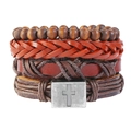 4er-Set Vintage Lederarmbänder mit Holzperlen und Kreuz-Metallplakette für Herren - Vintage Stil (4-Teiliges Set)