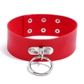 Punk PU-Leder Halsband in Rot mit silbernem Metallring und Druckknopfverschluss - Rot