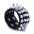 Schwarzes Punk-Lederarmband mit drei Reihen silberner Metall-Spikes für Herren - Schwarz