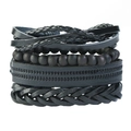 Ensemble de bracelets en cuir noir tressé multicouche pour hommes de style rétro punk - Set de 4 pièces