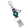 Ram sterrenbeeld lederen sleutelhanger met glazen edelsteen en maan hanger - Enkele Verpakking / Ram
