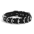 Collar gargantilla punk gótico de cuero negro con anillos metálicos y hebilla ajustable - Negro
