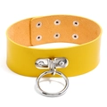 Gelber PU-Leder Punk-Choker mit silbernem O-Ring und verstellbaren Druckknöpfen - Gelb