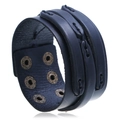 Retro-Punk breites schwarzes Lederarmband mit verstellbaren Ösen aus Vintage-Messing - Schwarz