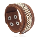 Breites braunes Lederarmband für Herren mit weißem Webmuster und verstellbaren Druckknöpfen - Retro-Braun