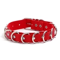 Gargantilla punk de cuero PU rojo con anillos en D plateados y remaches de metal - Rojo