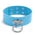 Punk-Choker aus hellblauem PU-Leder mit O-Ring und verstellbarer Silber-Schnalle - Blau