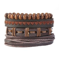 Four-piece set of retro bohemian leather bracelets with wooden beads for men - Coffee Style (Set)