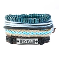 Retro 4-piece multilayer leather bracelet set for men with wooden beads and LOVE metal plate - 4-Piece Set (LOVE Metal Plate)