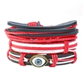 Dreiteiliges Set aus geflochtenen Echtlederarmbändern mit Bronze Evil Eye Anhänger in Rot-Schwarz - Rot Schwarz Weiß Gewebte Kombi (TZ173)