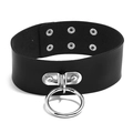 Schwarzer Punk-Choker aus PU-Leder mit großem Silberring und verstellbarem Schnallenverschluss - Schwarz