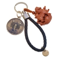 Detail of leather braid keychain with Scorpio bronze medallion and wood beast pendant - Single OPP Bag Packaging / Scorpio