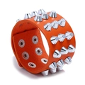 Bright orange punk faux leather bracelet with three rows of silver metal cone spikes - Orange Red