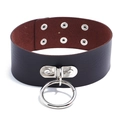 Collier choker punk en cuir PU noir avec doublure rouge et grand anneau en métal - Marron
