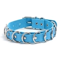 Gargantilla punk azul cielo de cuero con múltiples anillos en D y tachuelas de metal - Azul