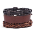 Set de tres pulseras de cuero genuino trenzado para hombre en estilos marrón y tostado - Combinación Marrón