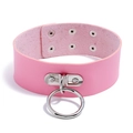 Collier ras du cou en cuir PU rose avec anneau en O et boutons-pression réglables - Rose