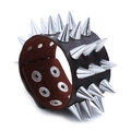 Bracelet punk en cuir noir avec trois rangées de pointes argentées et des boutons - Marron