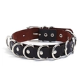Gothic punk leather choker featuring multiple silver D-rings and adjustable buckle strap - Brown