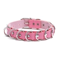 Pink punk leather choker with silver metal D-rings and adjustable buckle for women - Pink