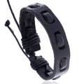 Retro-Armband aus schwarzem geflochtenem Leder für Herren mit Kordelzugverschluss - Schwarz