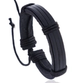 Mehrlagiges schwarzes Lederarmband für Herren mit verstellbarem Kordelzugverschluss - Mehrlagig Geflochten Einstellbar / Schwarz