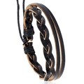 Men's retro multi-layer braided black leather bracelet with adjustable rope closure - Retro Woven Style / Black & Brown