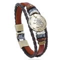 Detail of multi-layer leather Scorpio bracelet with vintage metal plate and beads - Scorpio