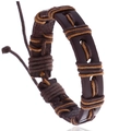 Retro handmade braided brown leather bracelet with adjustable cord on white background - Hand Woven (B01785) / Dark Brown