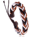 Retro handmade braided leather and hemp rope bracelet in brown and white bohemian style - Three-Color Braided Style (B01783)