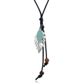 Collana con ciondolo a piuma a strati retrò con ciondoli argento e color ottanio - Stile con Doppio Pendente a Foglia (N0350)