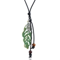 Vintage bronze leaf pendant necklace with silver hollow leaf on black wax cord - Vintage Leaf Pendant (N0353)