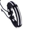 Bracciale retrò in pelle intrecciata da uomo con corde regolabili bianche e nere - Nero