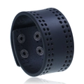 Bracciale largo in pelle nera vintage punk con sei file di fori e bottoni a pressione - Nero