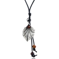 Collana vintage con ciondolo a foglia d'argento e perline rosso marrone su corda - Stile Pendente Foglia Argento